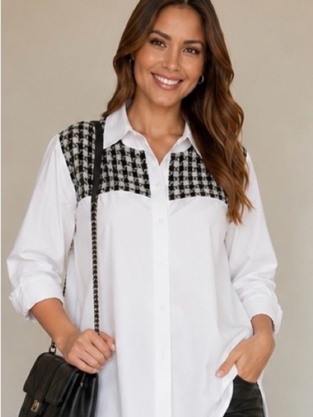 Calvin Klein Shirt, Size XL, White with Tweed Panel (New Without Tags)